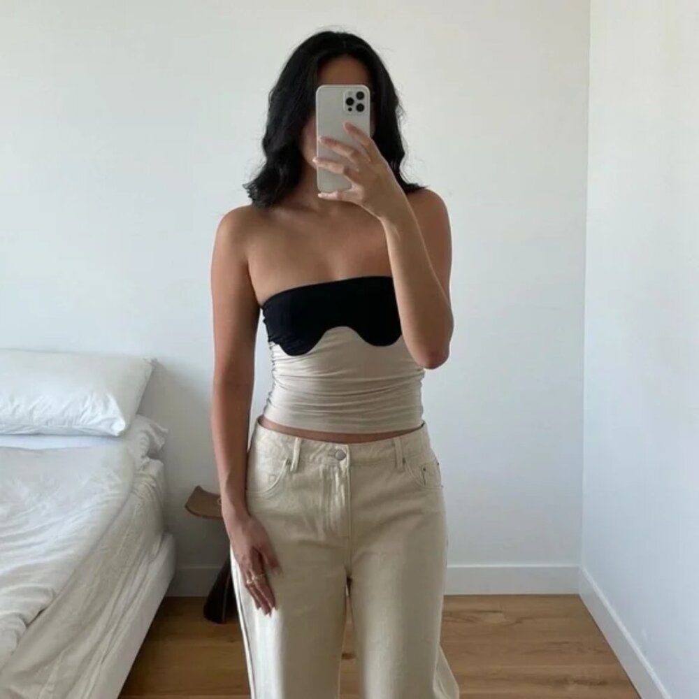 Orseund Iris | Abstract Color block Tube Top in Black & Cream Xsmall $225